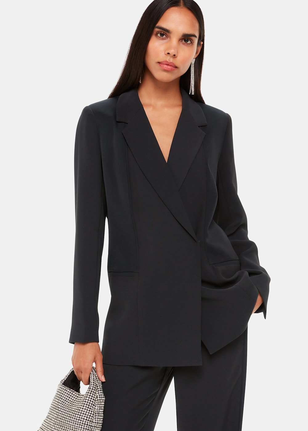 Black crepe tailored blazer store