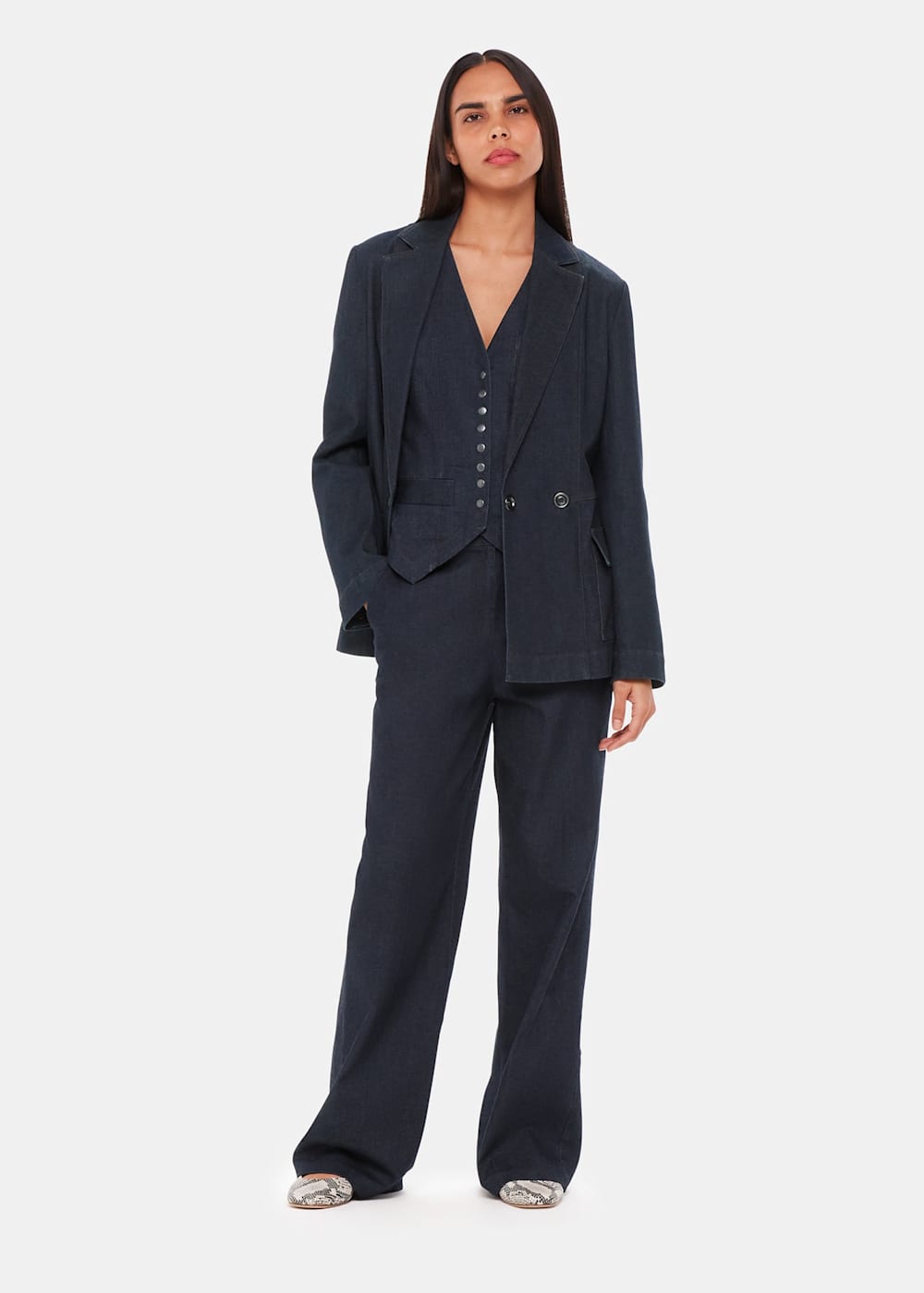 Dark denim blazer discount