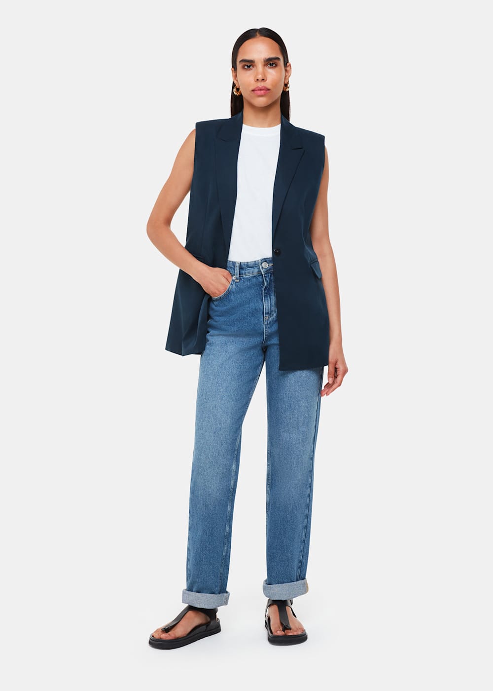 Navy Joss Sleeveless Blazer WHISTLES Whistles ROW