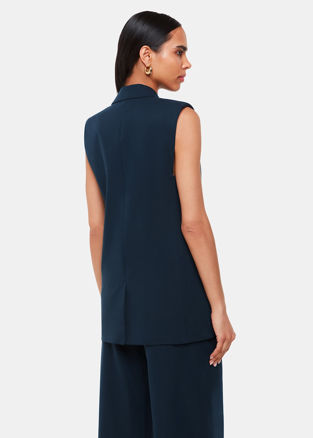 Navy sleeveless blazer shop