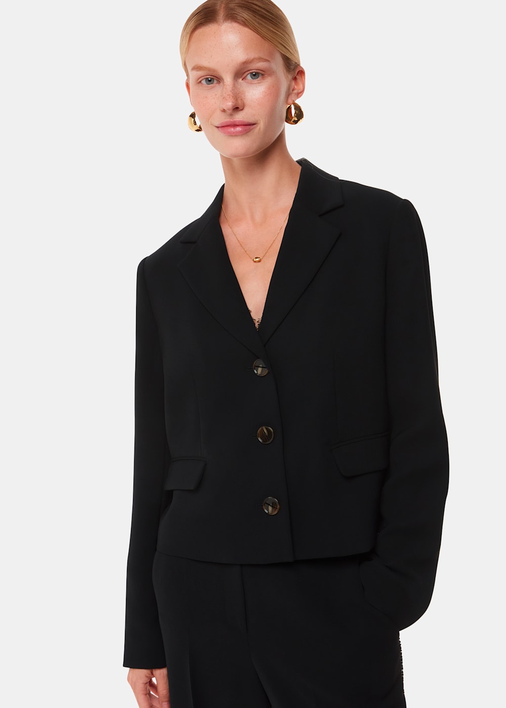 Black crepe tailored blazer sale