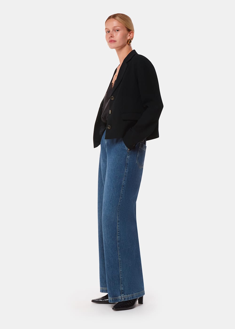Black crepe tailored blazer sale