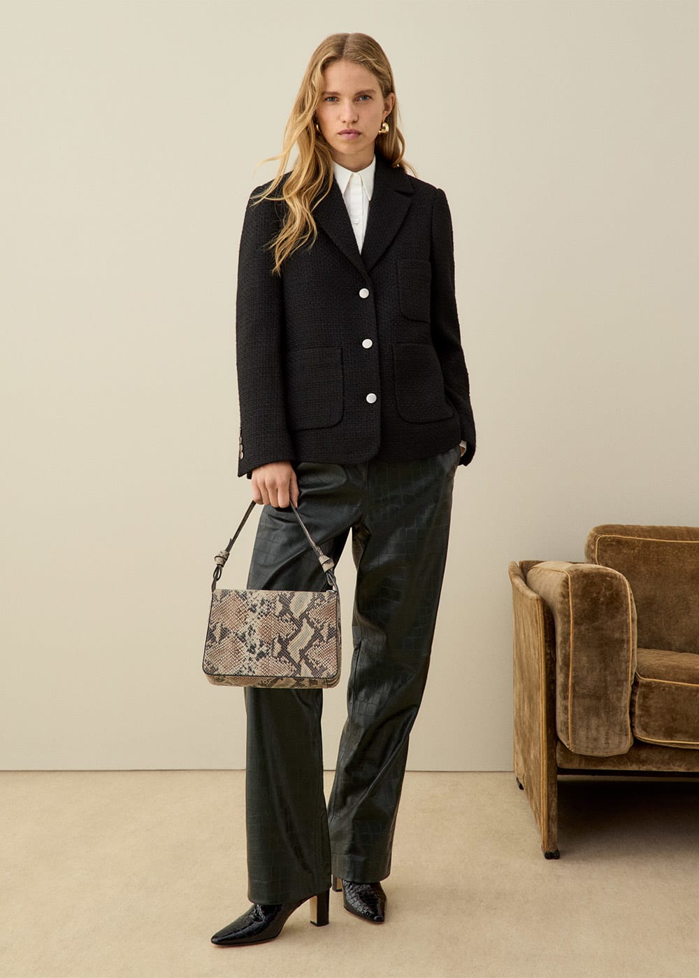 Black Classic Textured Jacket WHISTLES Whistles UK