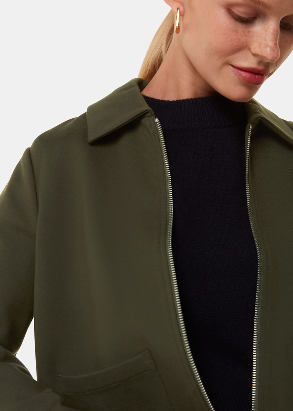 Khaki Marla Ponte Zip Through Jacket WHISTLES Whistles UK
