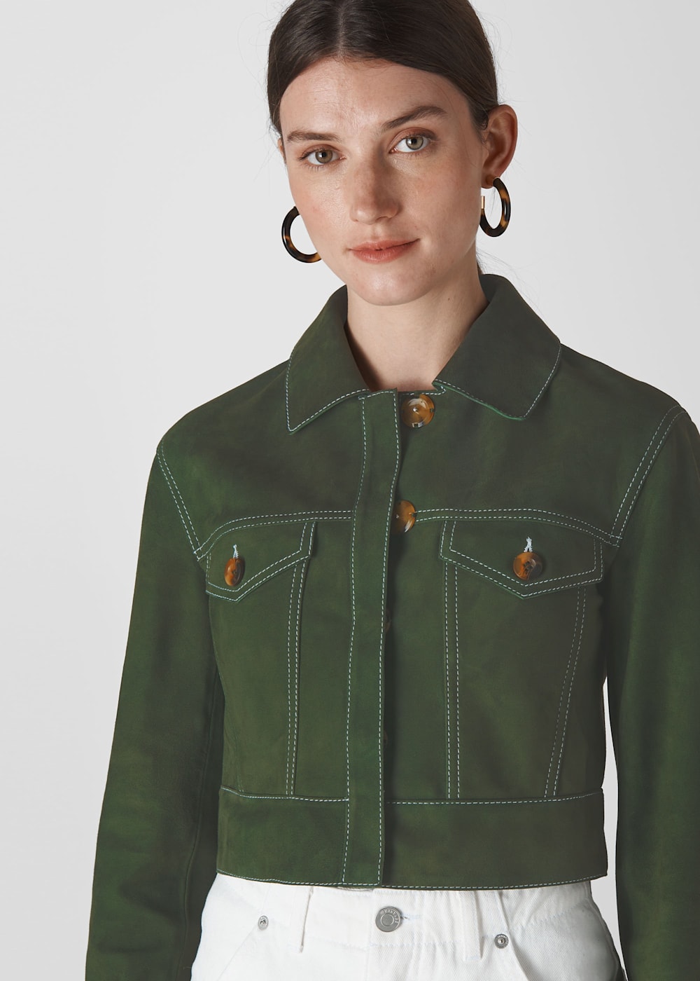Khaki Grace Cropped Suede Jacket