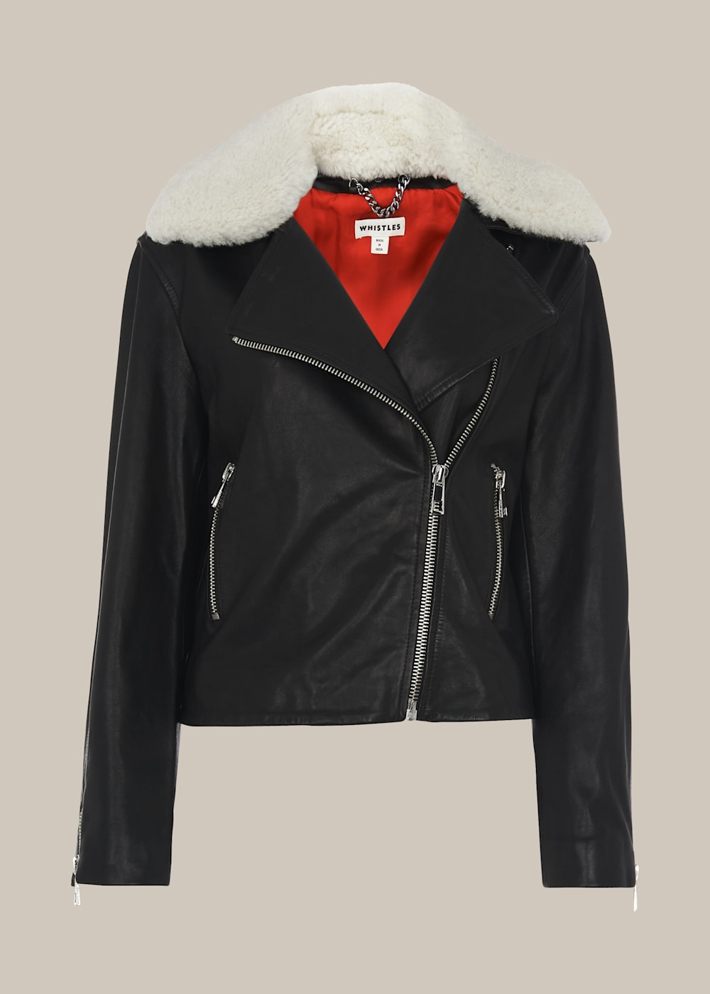 Black leather jacket with faux fur collar store
