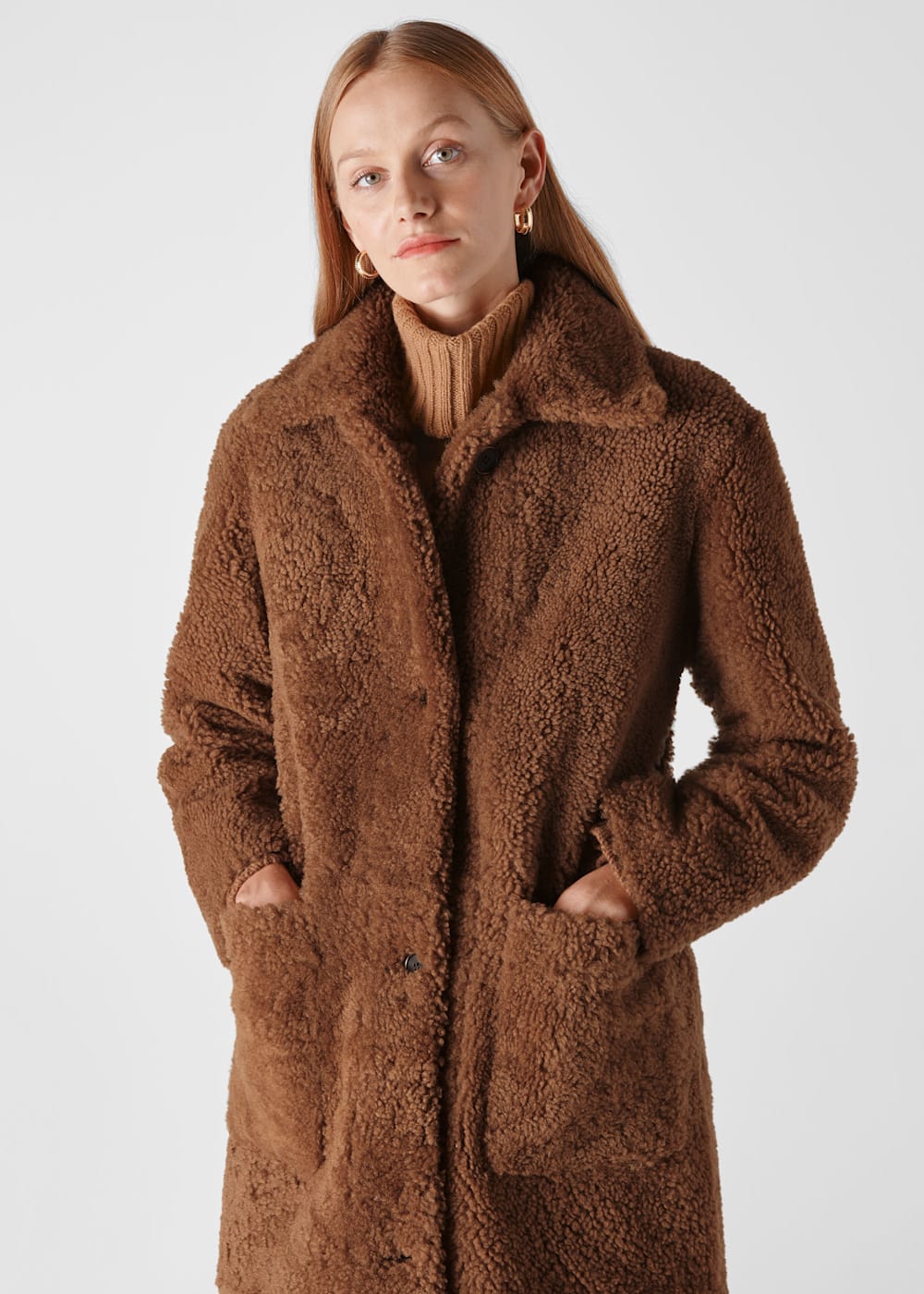 Tan Erika Shearling Teddy Coat