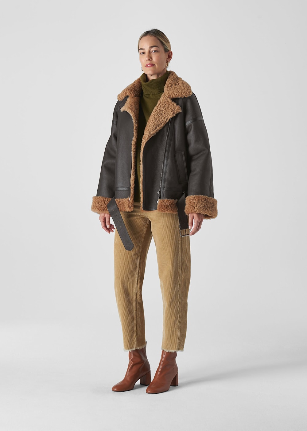 Leather jacket with shearling cheap