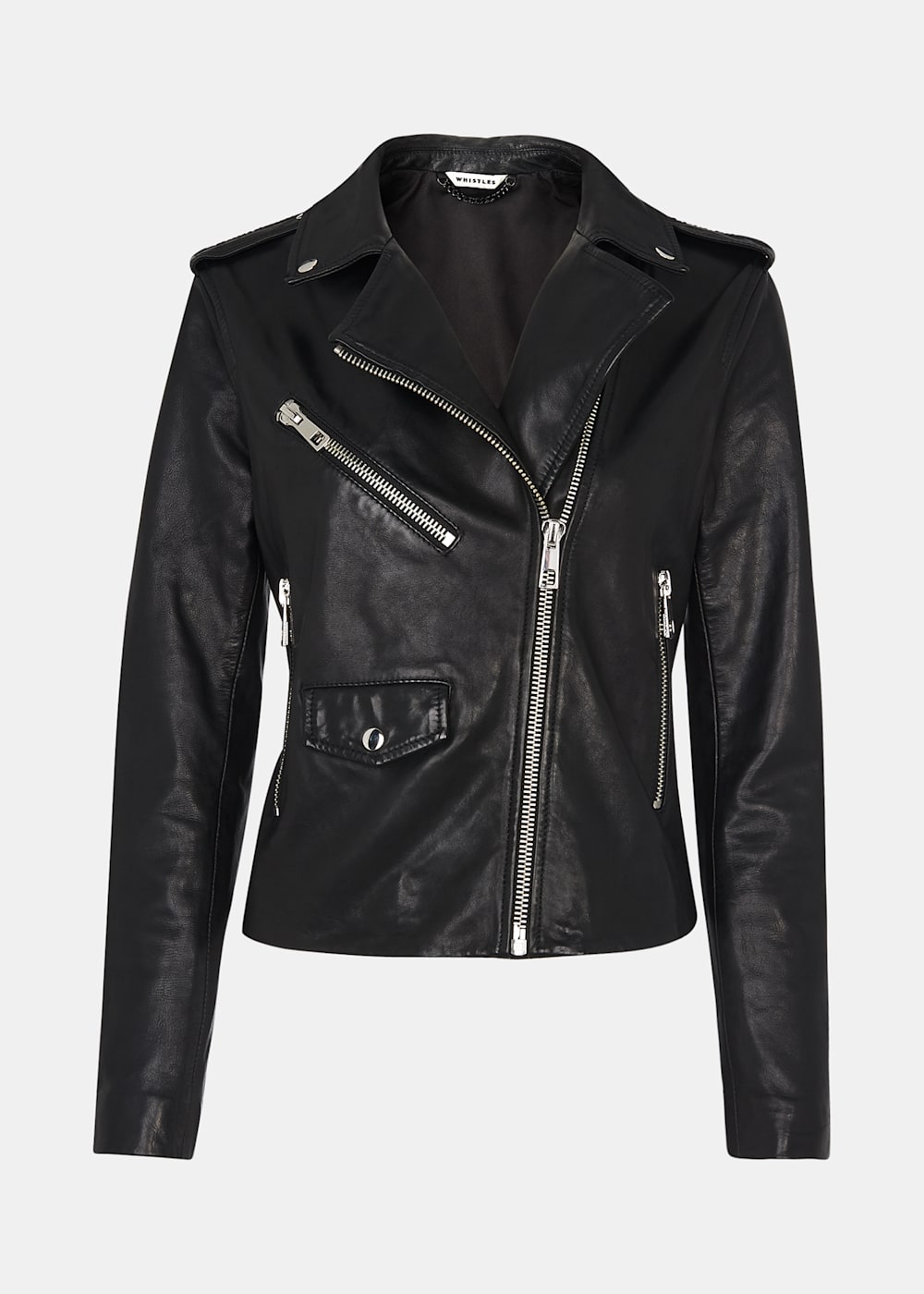 Black Leather Biker Jacket Made From Sheepskin Whistles Whistles UK