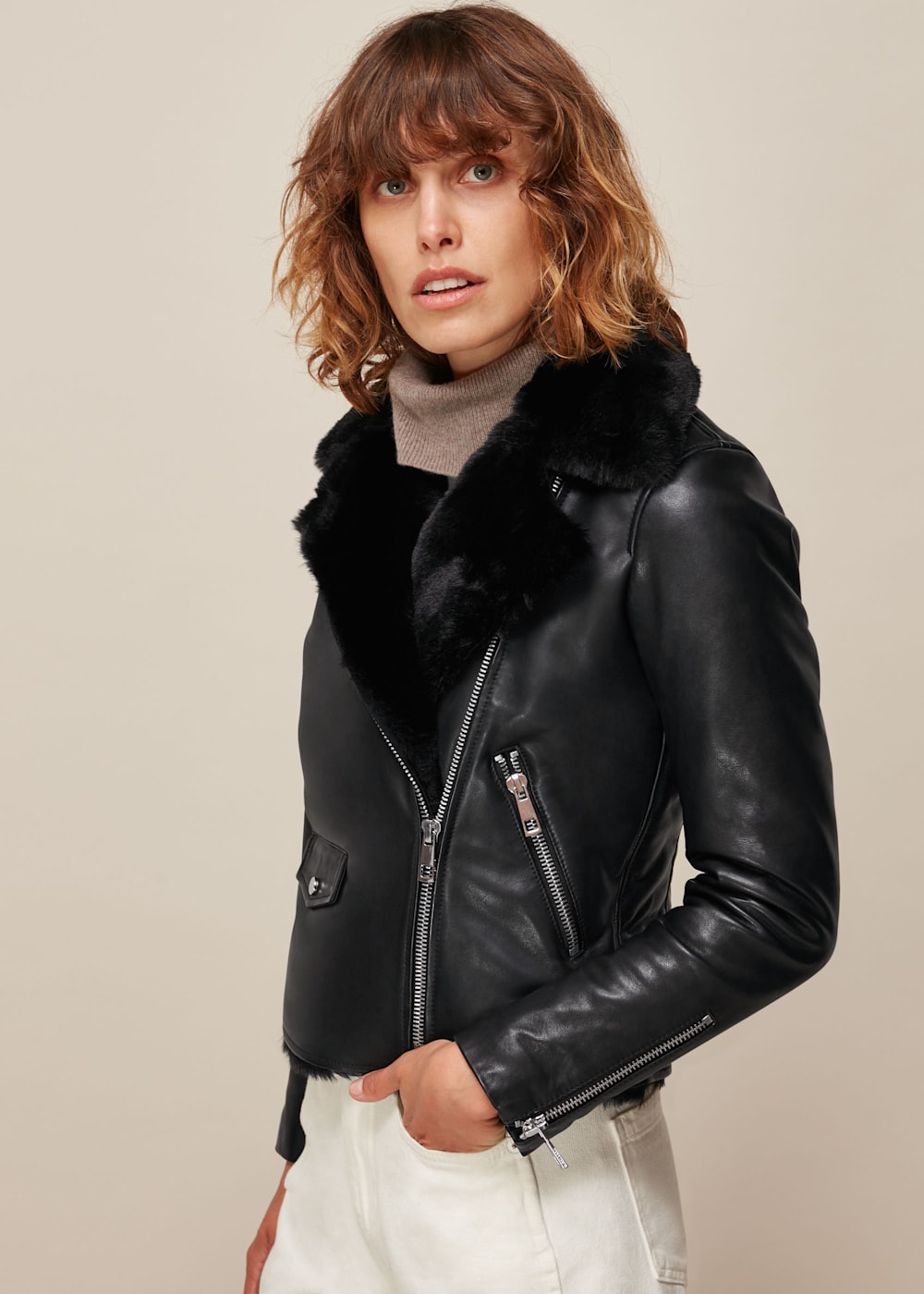 Mink lined leather jacket discount