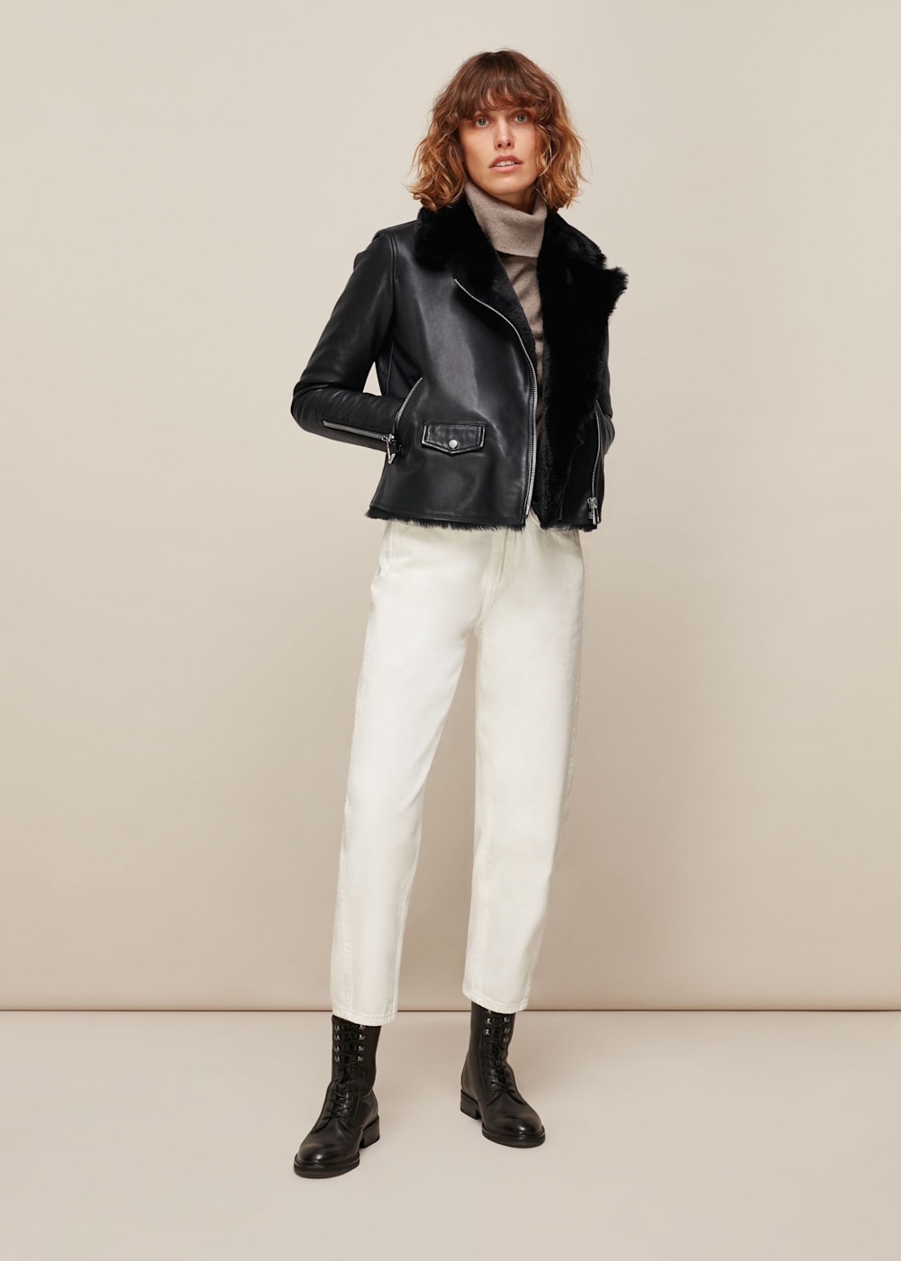 Whistles faux shearling biker jacket hotsell