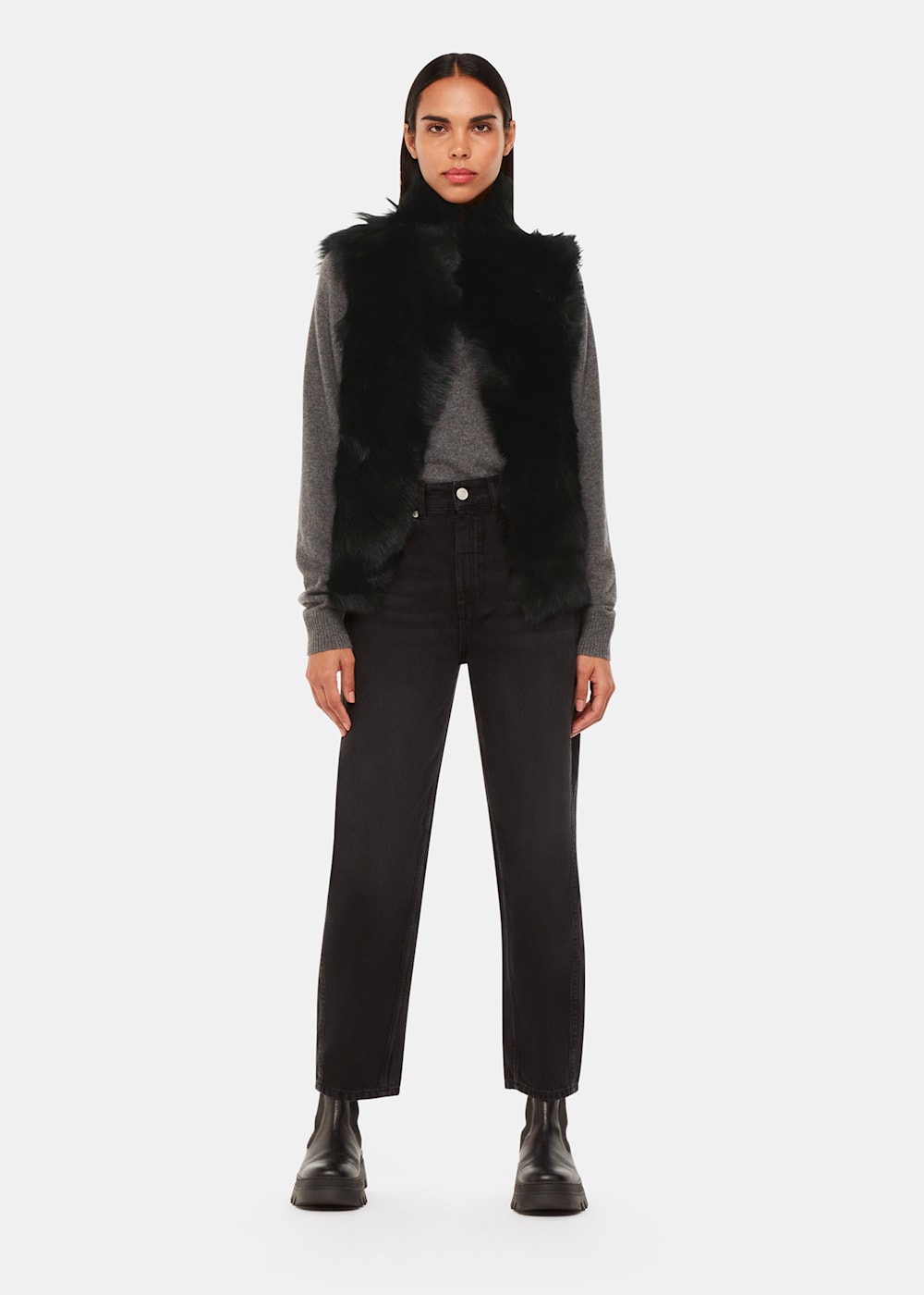 Black Short Toscana Sheepskin Gilet WHISTLES Whistles US