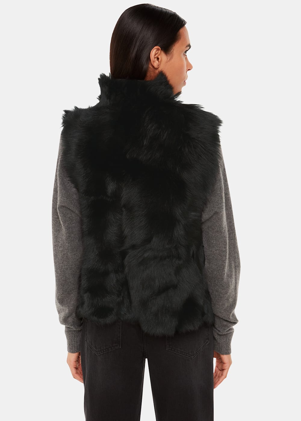 Black Short Toscana Sheepskin Gilet WHISTLES Whistles ROW