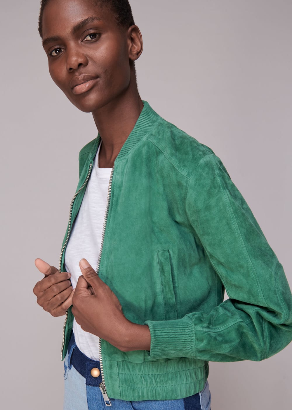 Crop green jacket hotsell