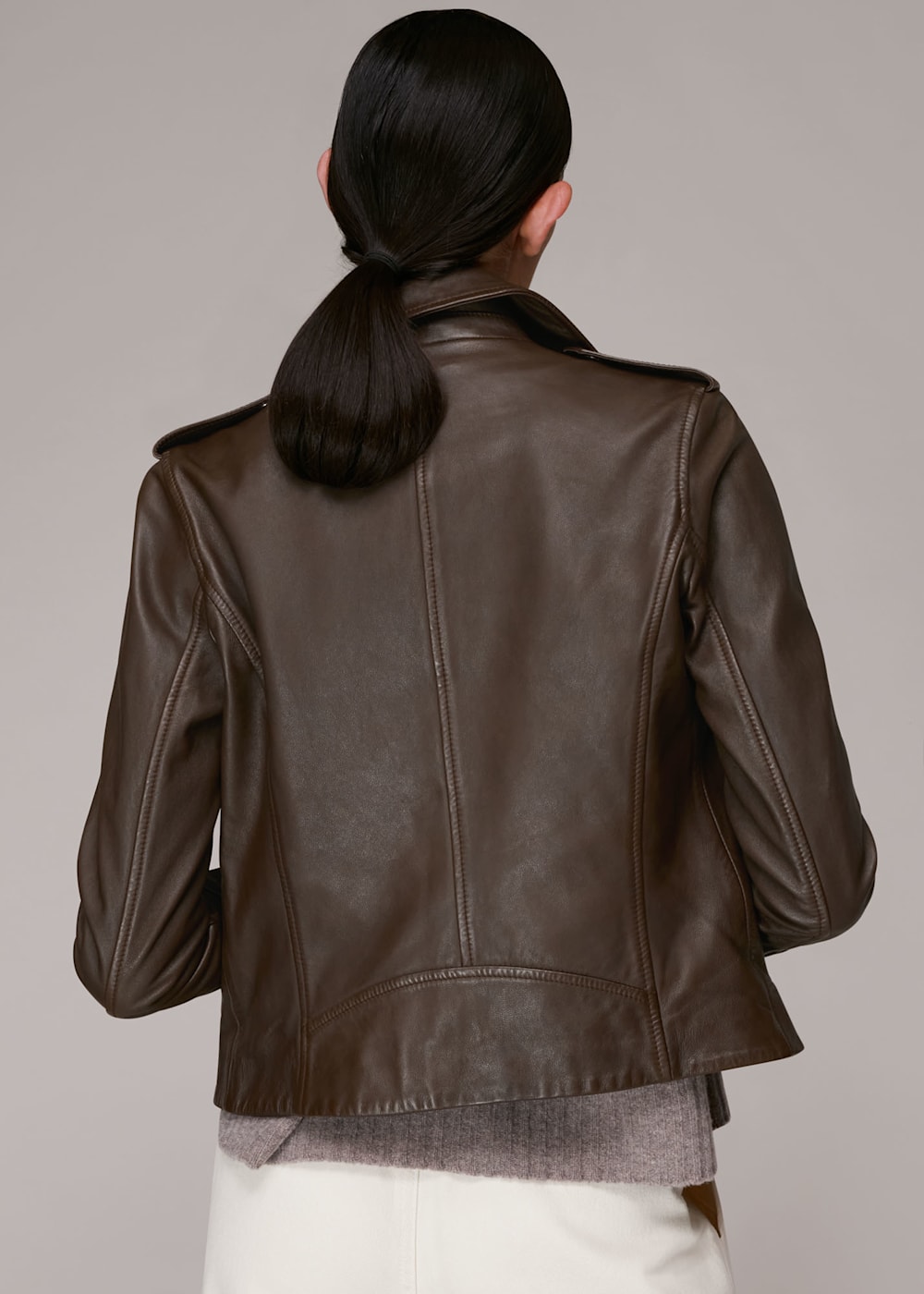 Chocolate Agnes Pocket Leather Jacket WHISTLES Whistles UK