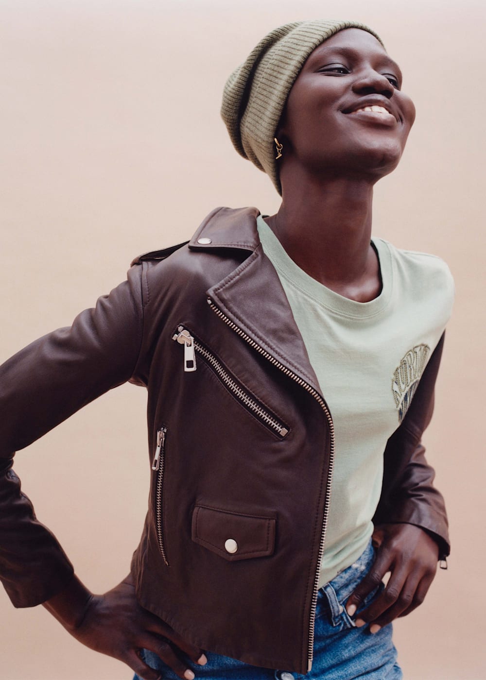 Chocolate Agnes Pocket Leather Jacket WHISTLES Whistles US