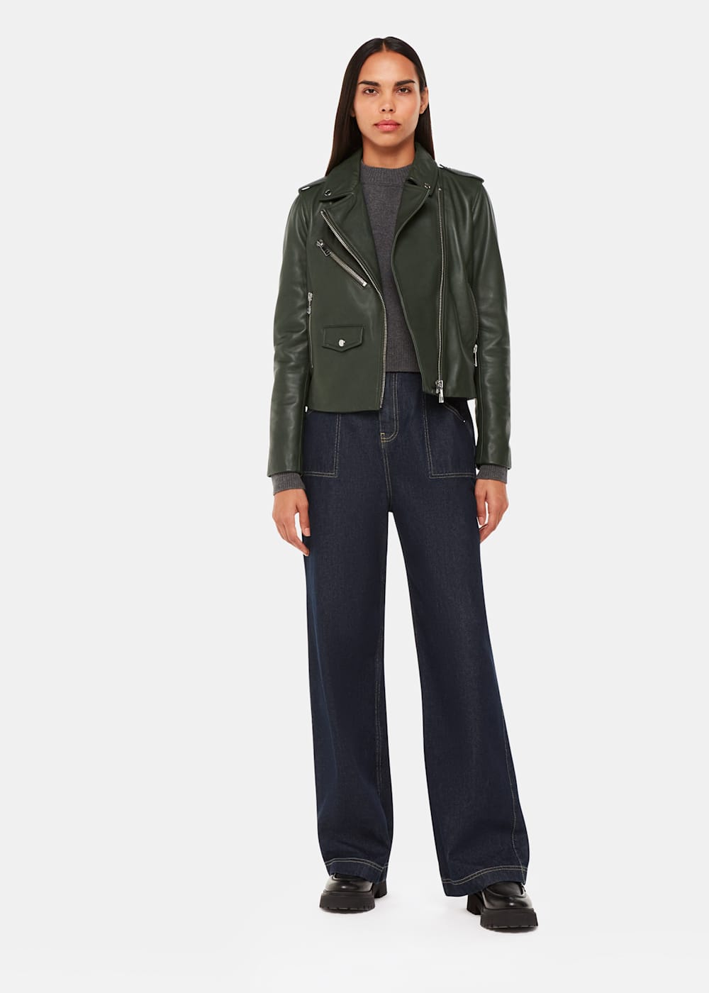 Dark Green Sheepskin Leather Biker Jacket | Whistles Dark Green Sheepskin Leather Biker Jacket | Whistles