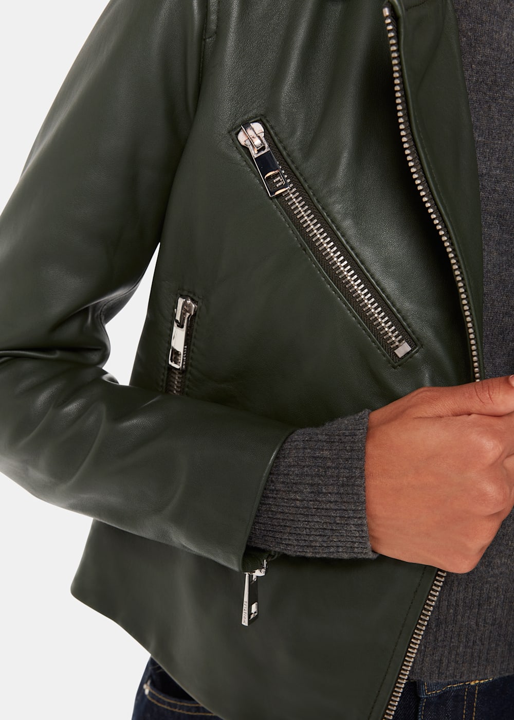 Dark Green Sheepskin Leather Biker Jacket | Whistles Dark Green Sheepskin Leather Biker Jacket | Whistles