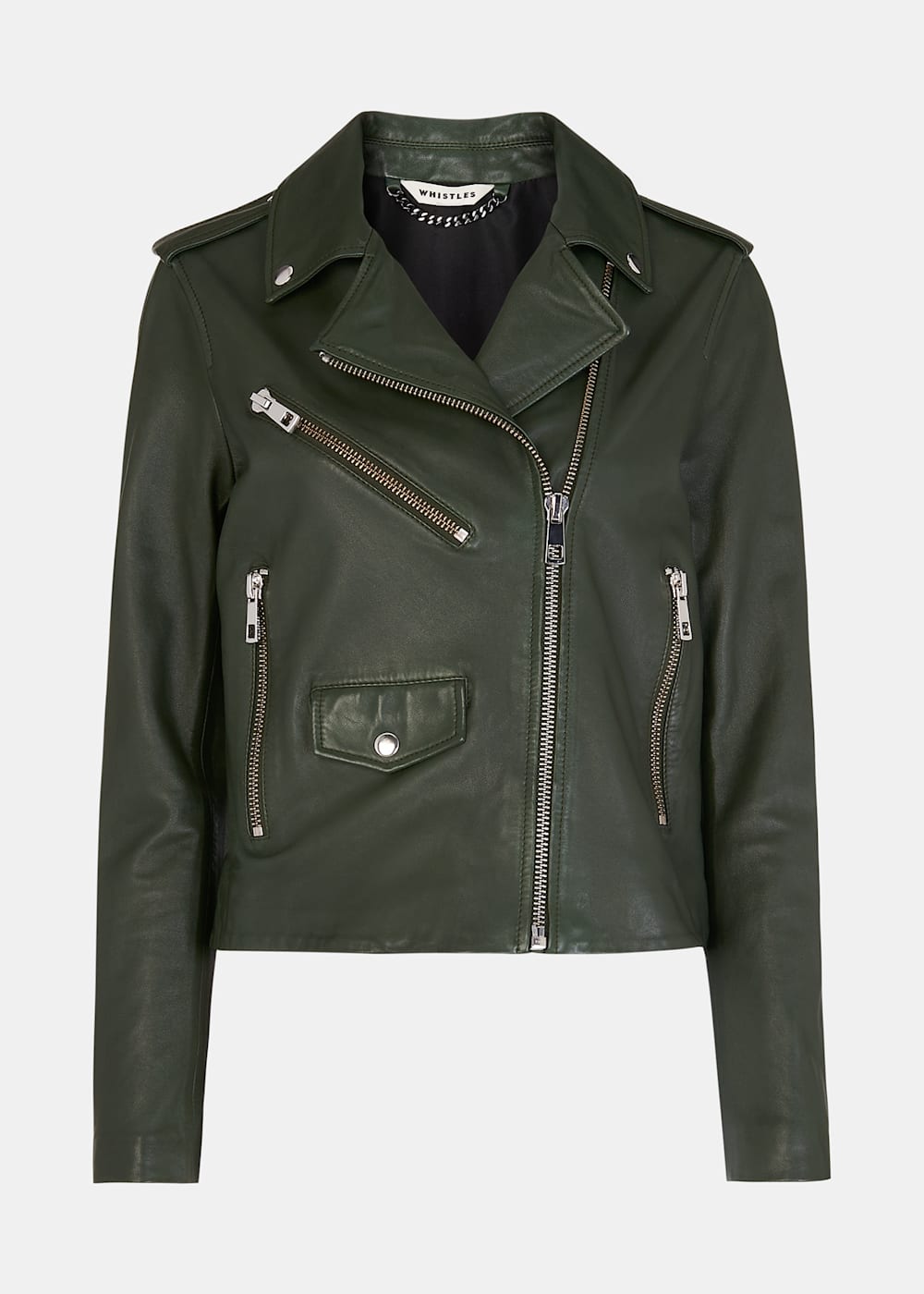 Dark Green Sheepskin Leather Biker Jacket | Whistles Dark Green Sheepskin Leather Biker Jacket | Whistles