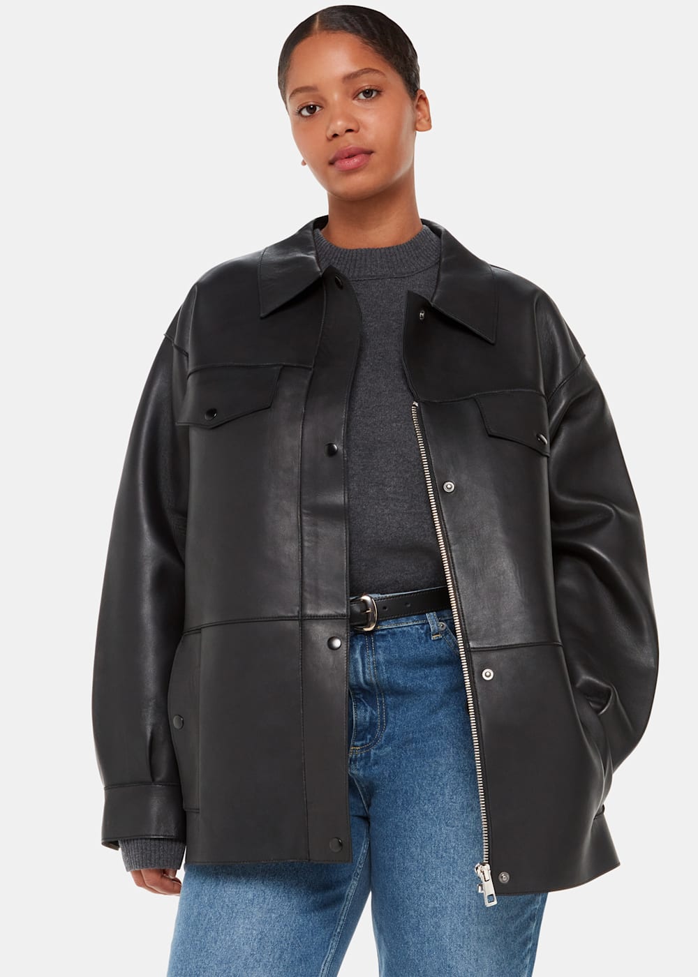 Whistles grey leather jacket online