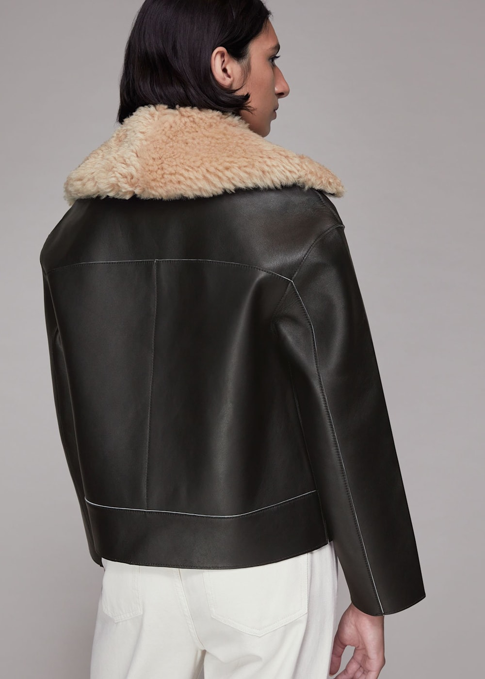Black Bonded Shearling Collar Jacket | WHISTLES | Whistles US | Black Bonded Shearling Collar Jacket | WHISTLES | Whistles US |