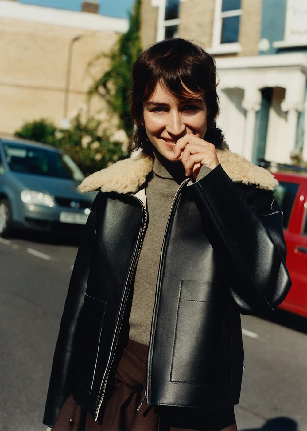 Black Bonded Shearling Collar Jacket WHISTLES Whistles ROW