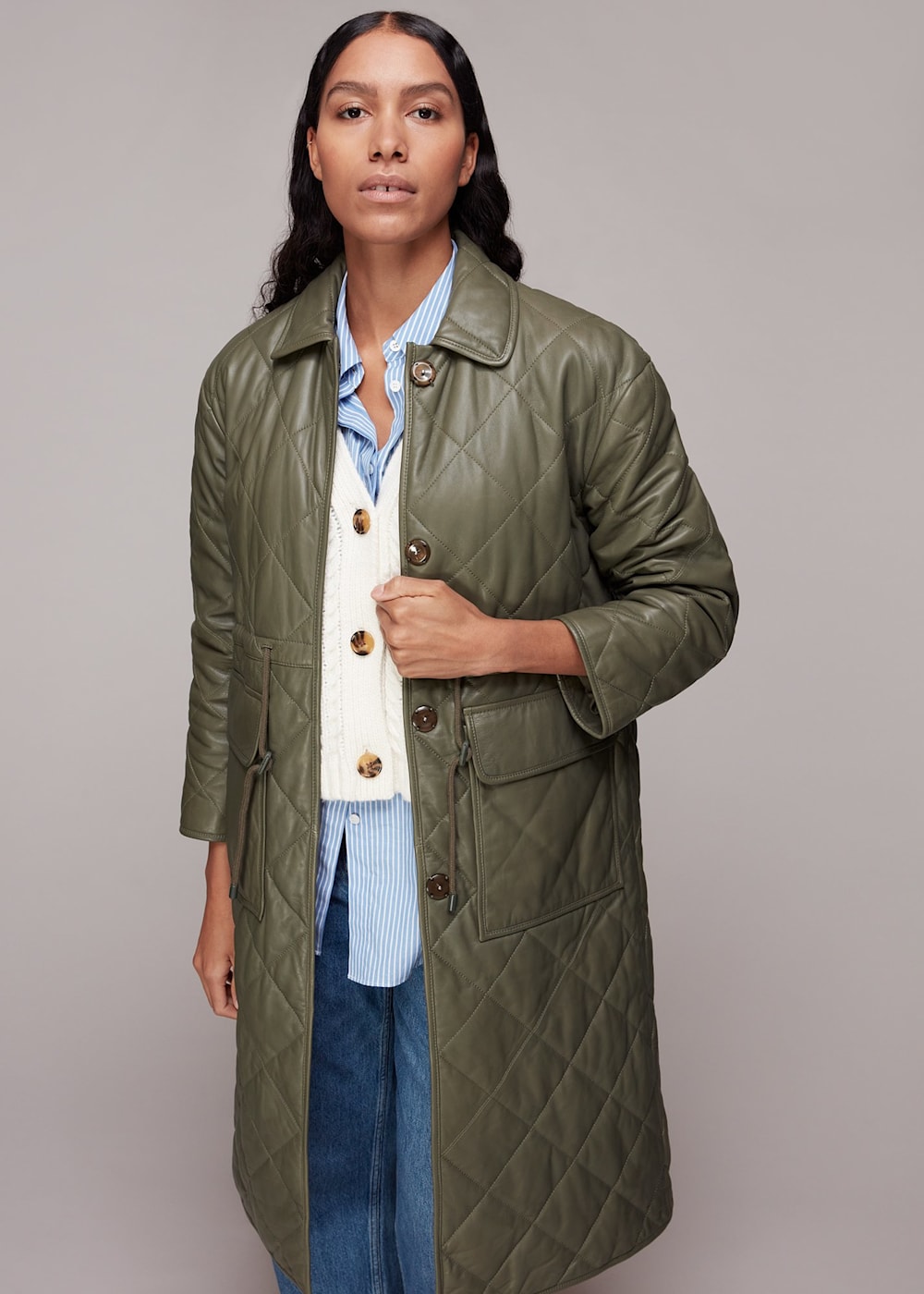 Quilted leather trench coat clearance