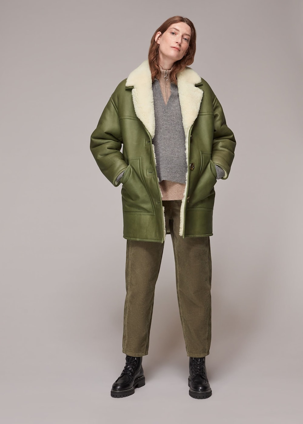 Green Multi Fia Shearling Jacket WHISTLES Whistles ROW