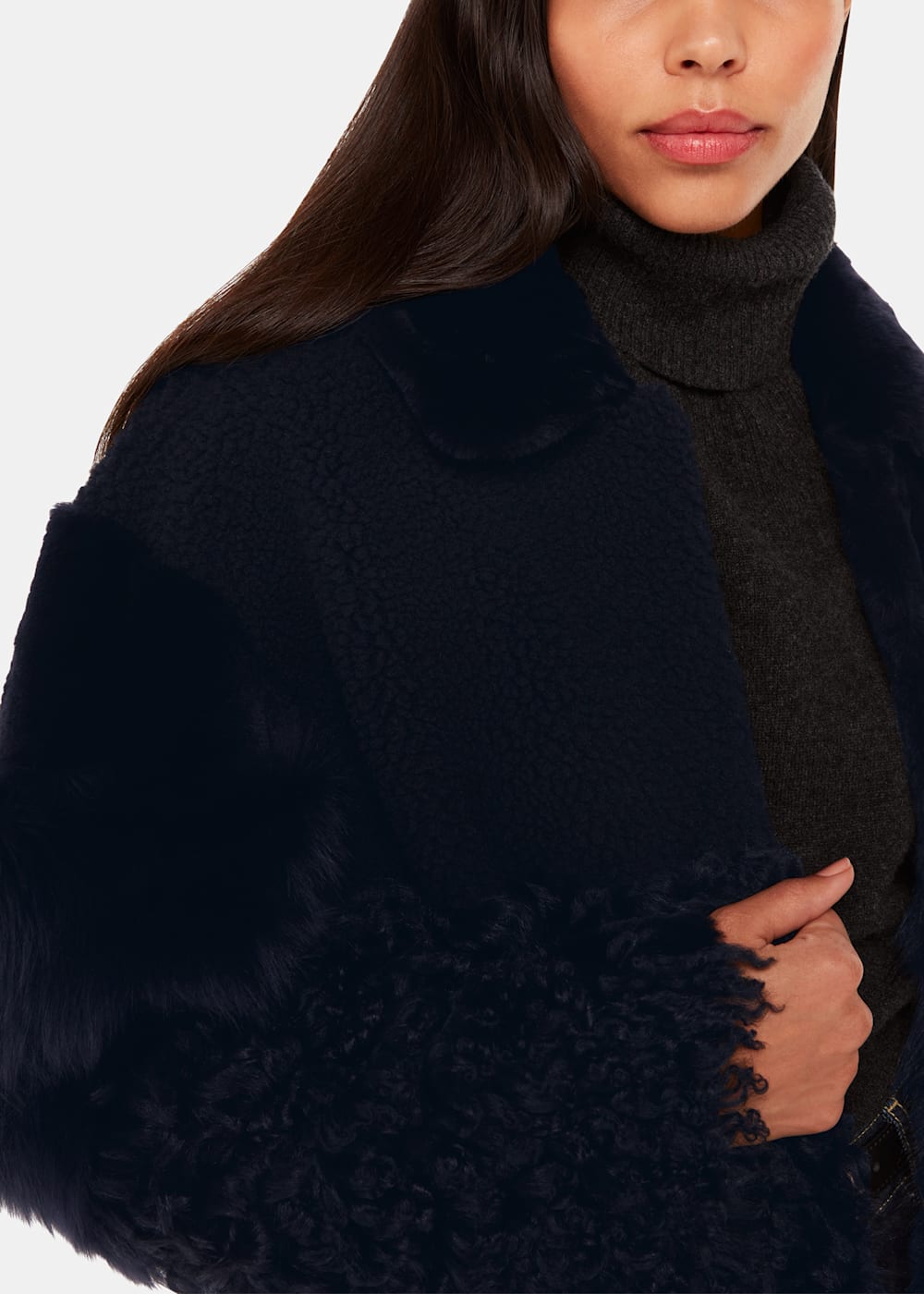 Navy Multi Hema Shearling Jacket WHISTLES Whistles UK