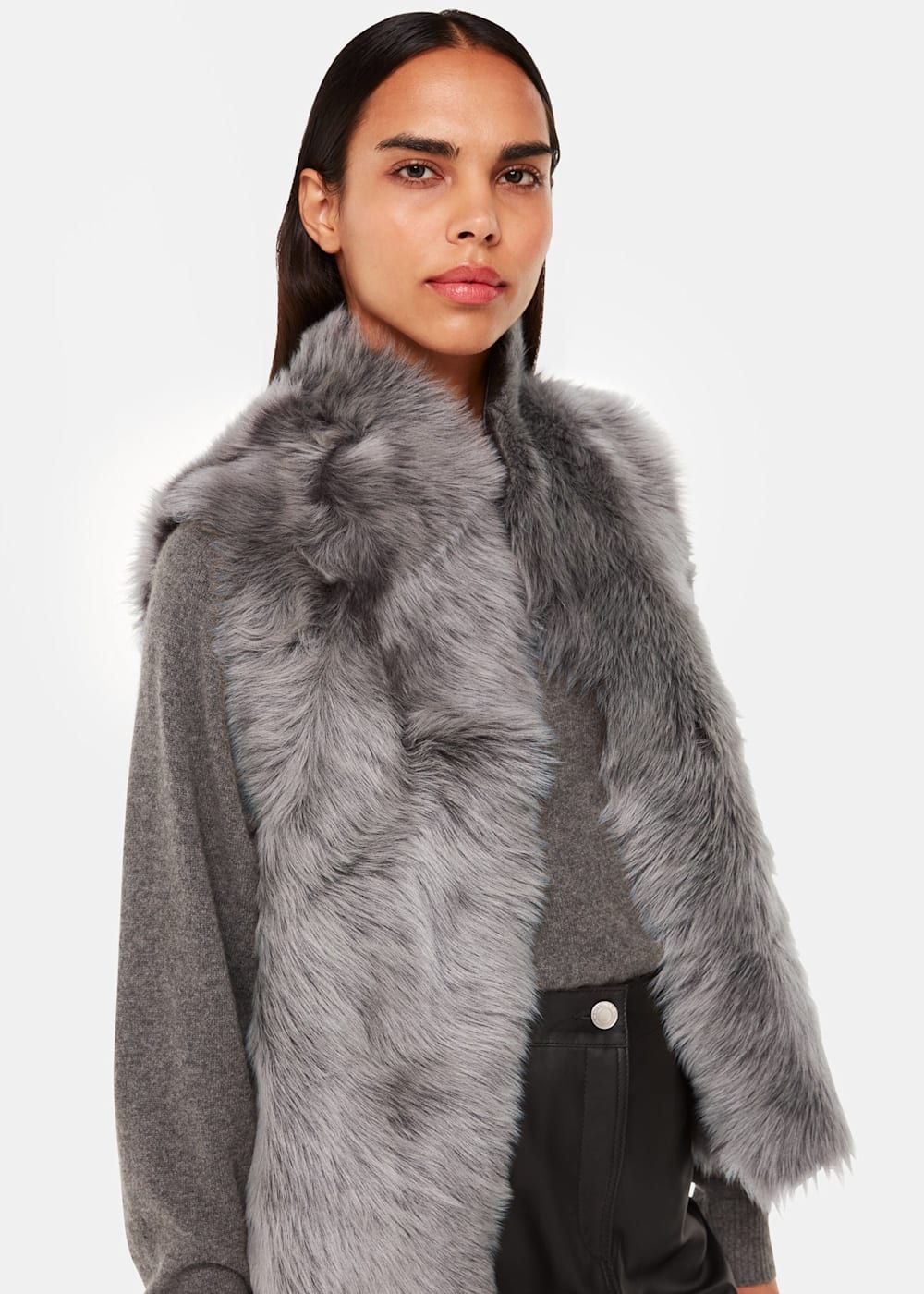 Grey Short Toscana Sheepskin Gilet WHISTLES Whistles US