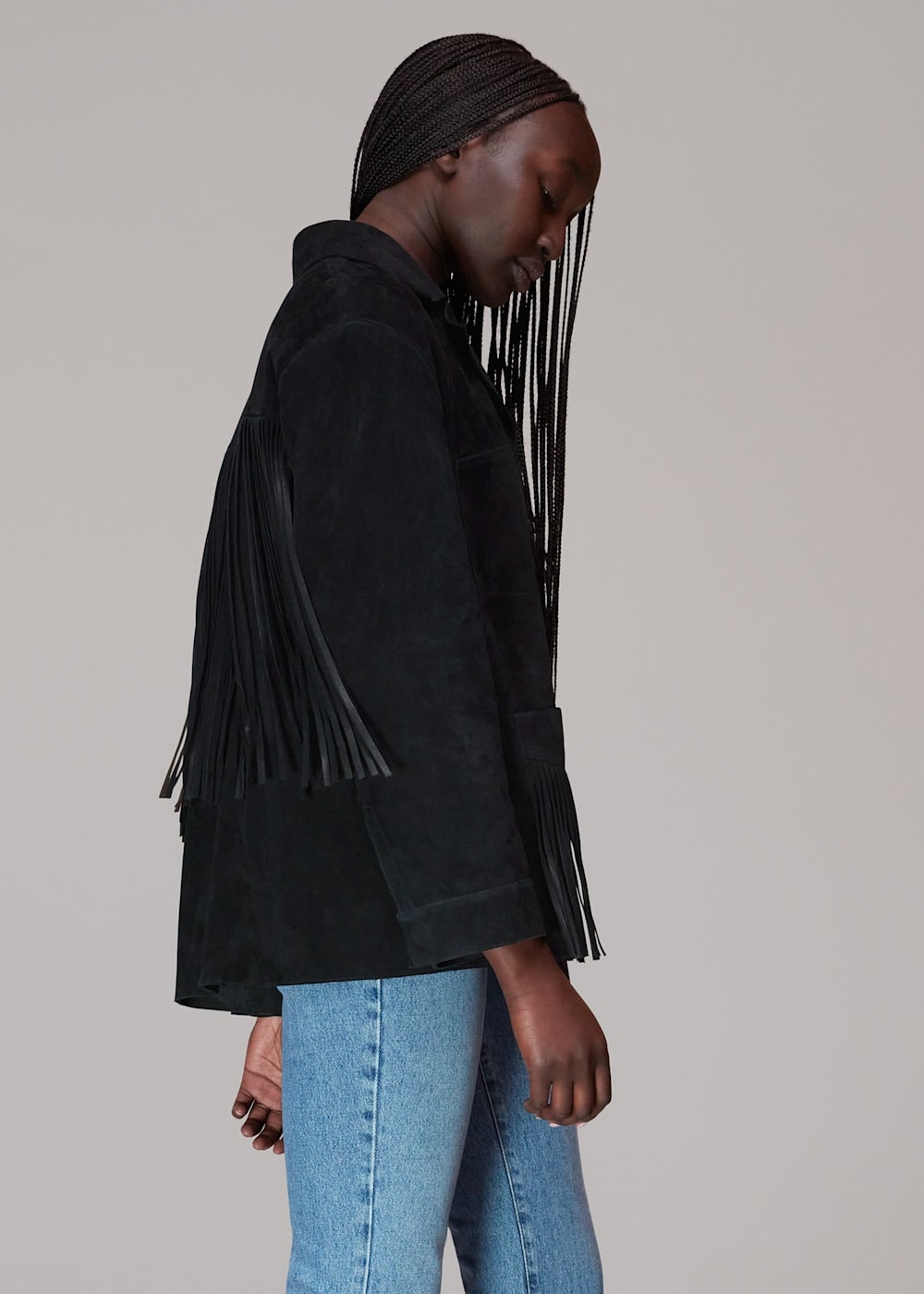Black Lani Tassel Suede Jacket WHISTLES Whistles US