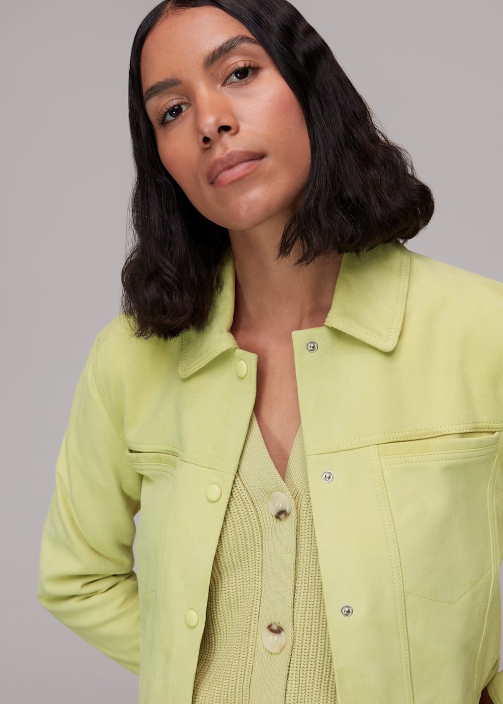 Lime Yuri Cropped Suede Jacket WHISTLES Whistles UK