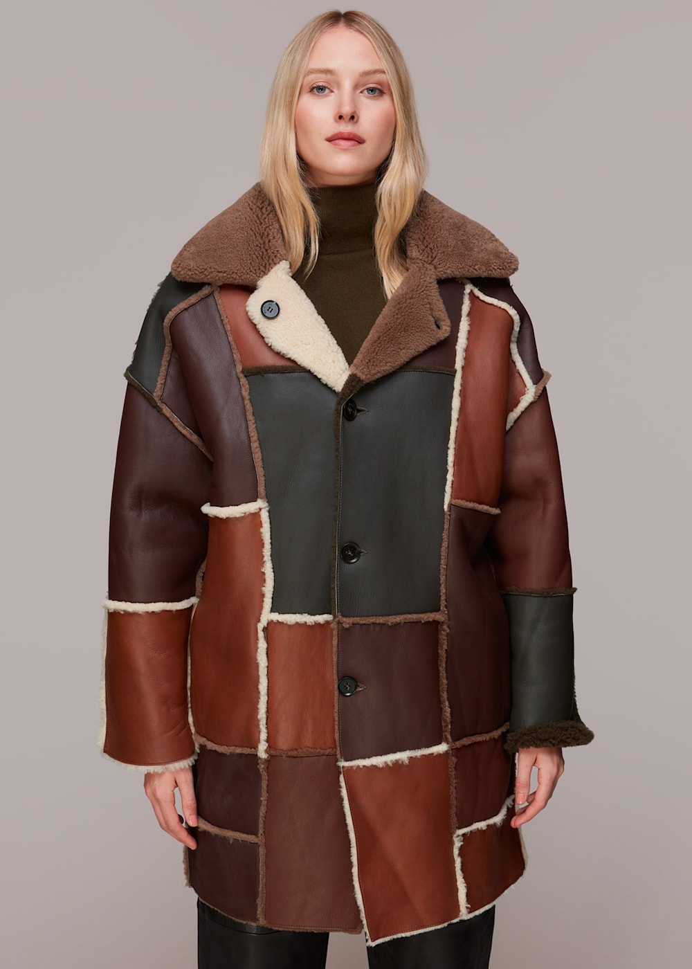 Brown Multi Reversible Patchwork Coat WHISTLES Whistles UK