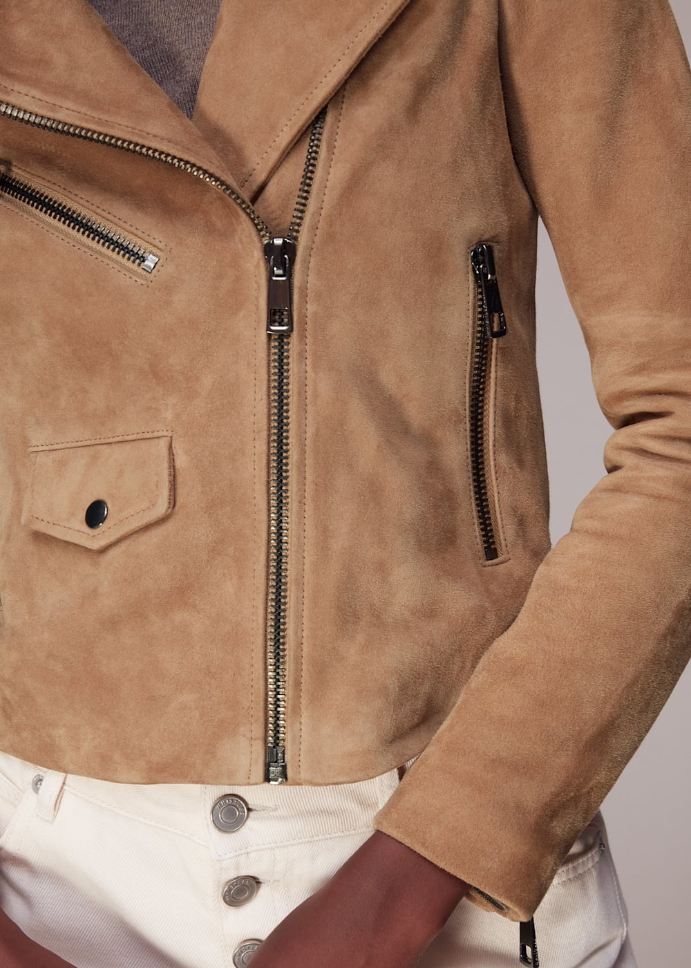 Tan Suede Agnes Leather Jacket | WHISTLES | Whistles US |