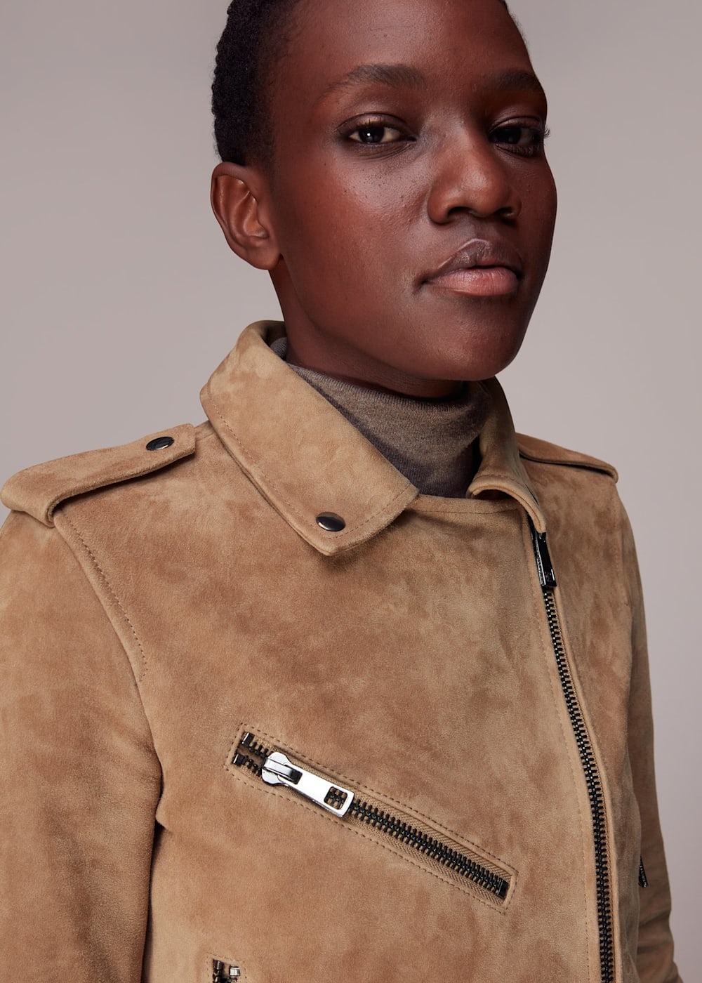 Tan Suede Agnes Leather Jacket WHISTLES Whistles US