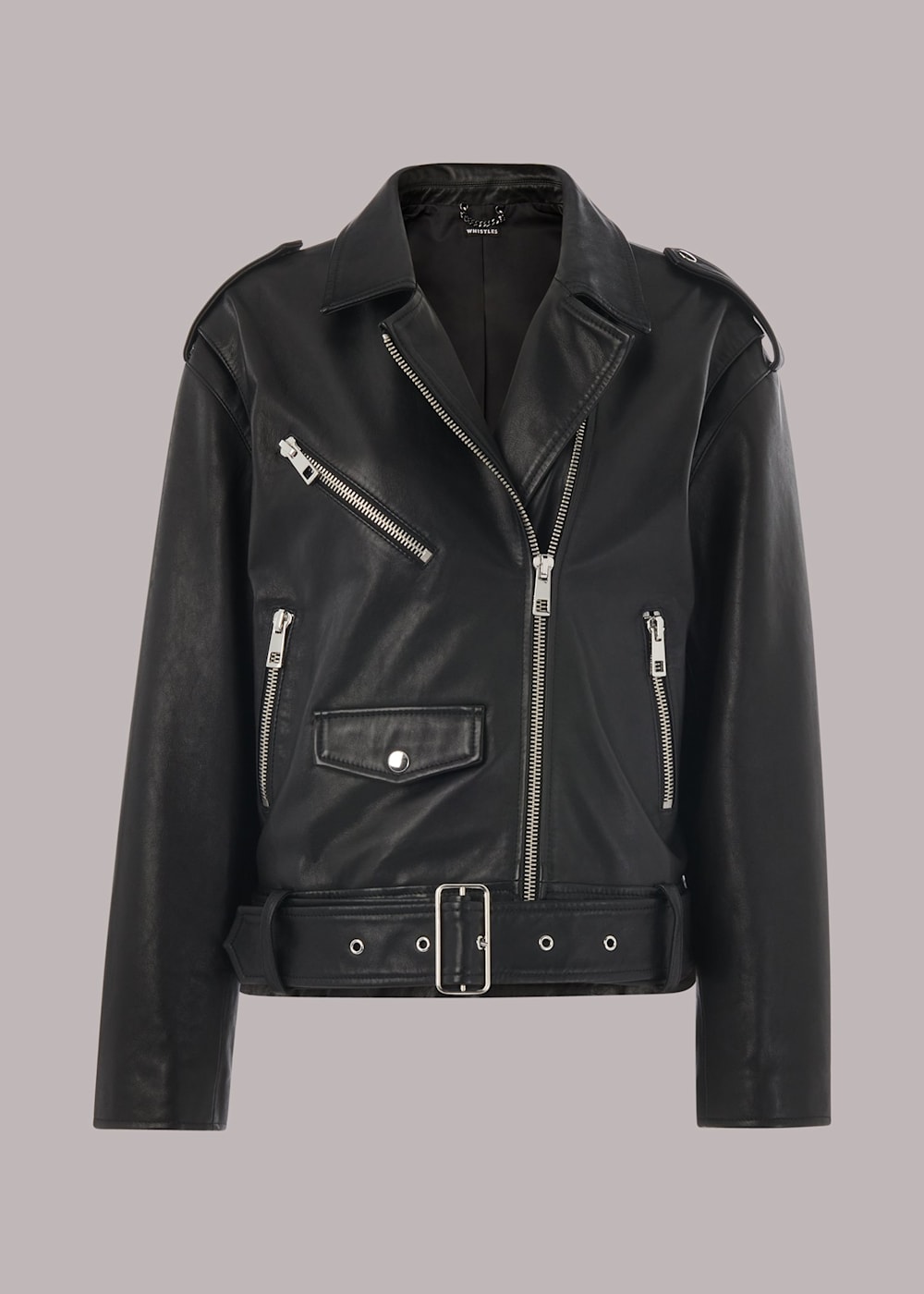 Black Sophia Oversized Leather Biker WHISTLES Whistles UK