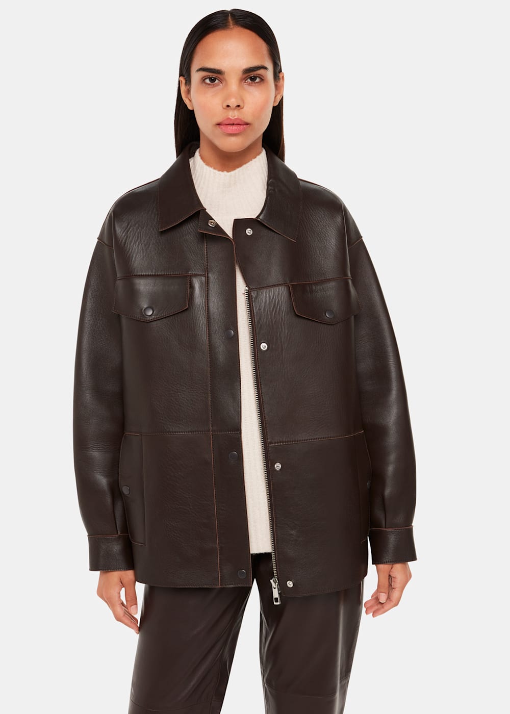 Leather windbreaker online