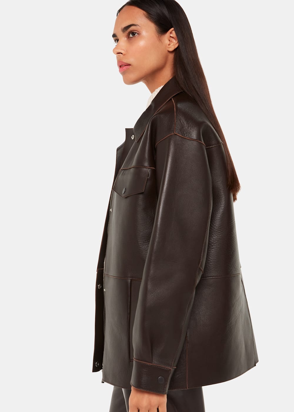 Whistles clean collarless leather jacket online