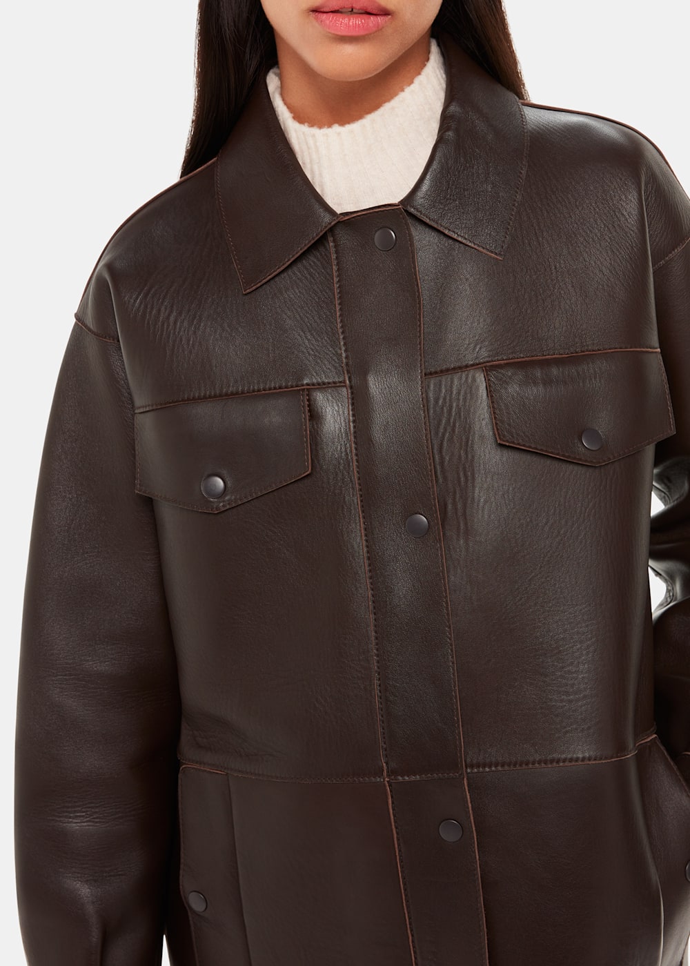 Brown Clean Bonded Leather Jacket WHISTLES Whistles ROW