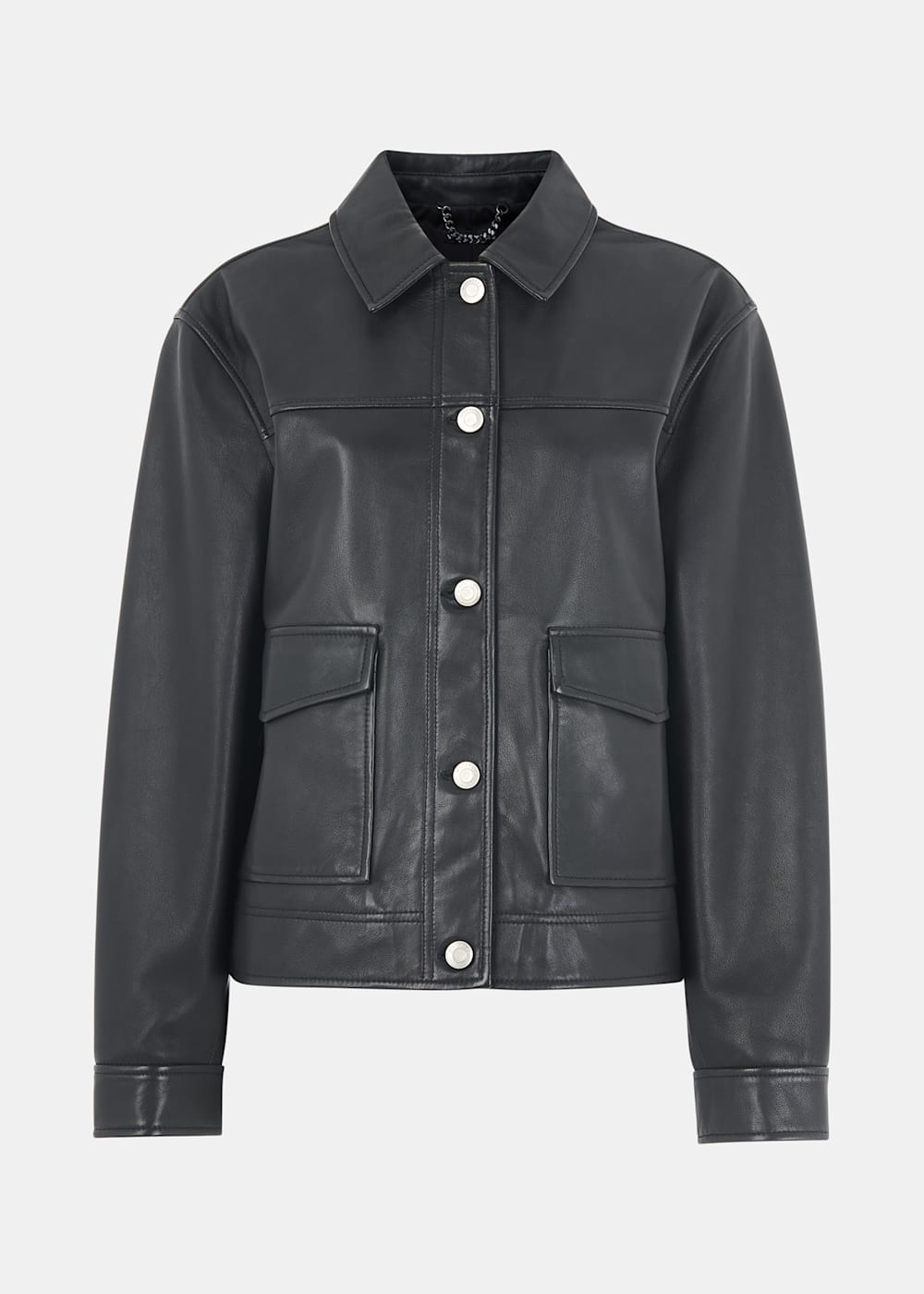Black Natia Leather Overshirt WHISTLES Whistles UK