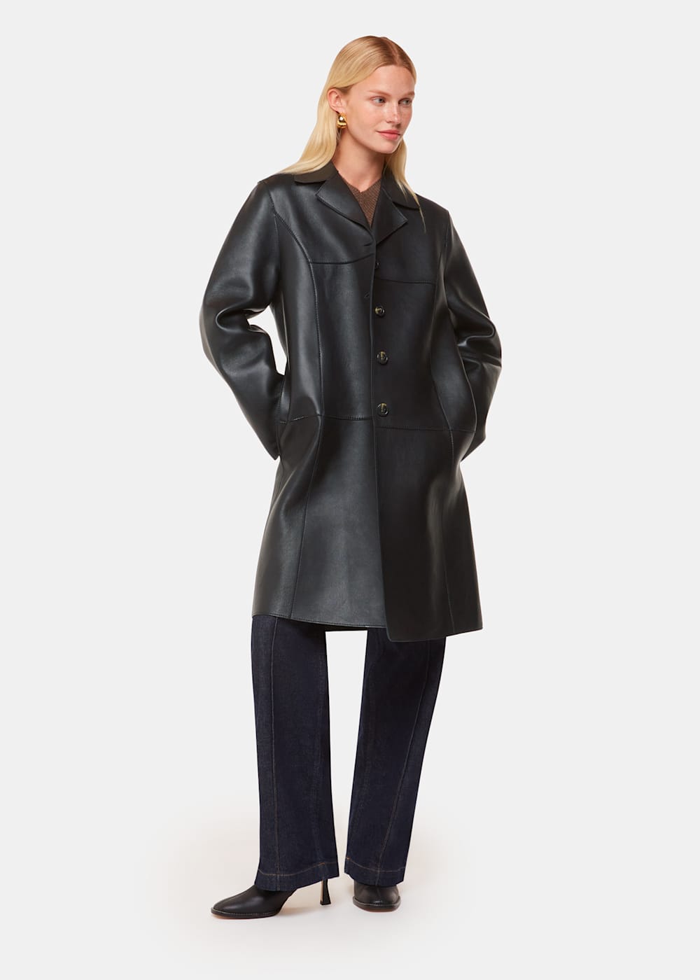 Black Gemma Bonded Leather Coat | WHISTLES | Whistles US | Black Gemma Bonded Leather Coat | WHISTLES | Whistles US |