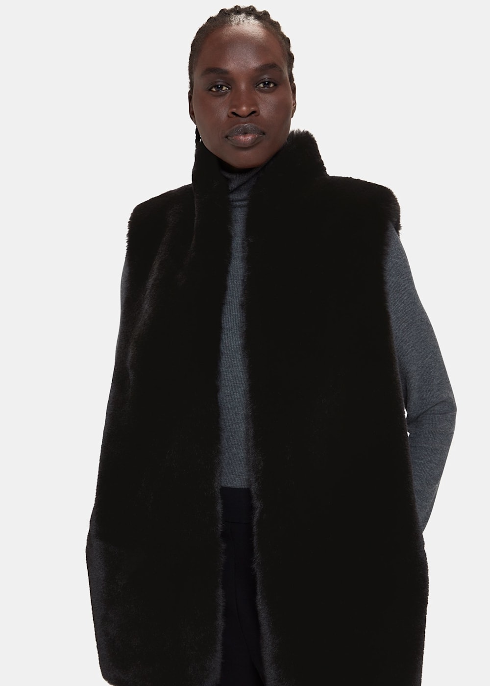 Fur gilet black long top