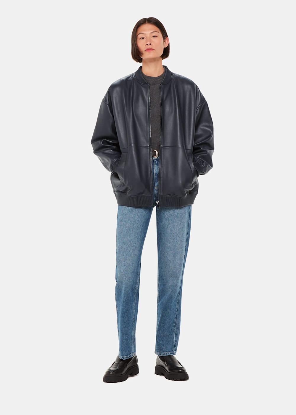 Navy Erin Leather Bomber | WHISTLES | Whistles US | Navy Erin Leather Bomber | WHISTLES | Whistles US |