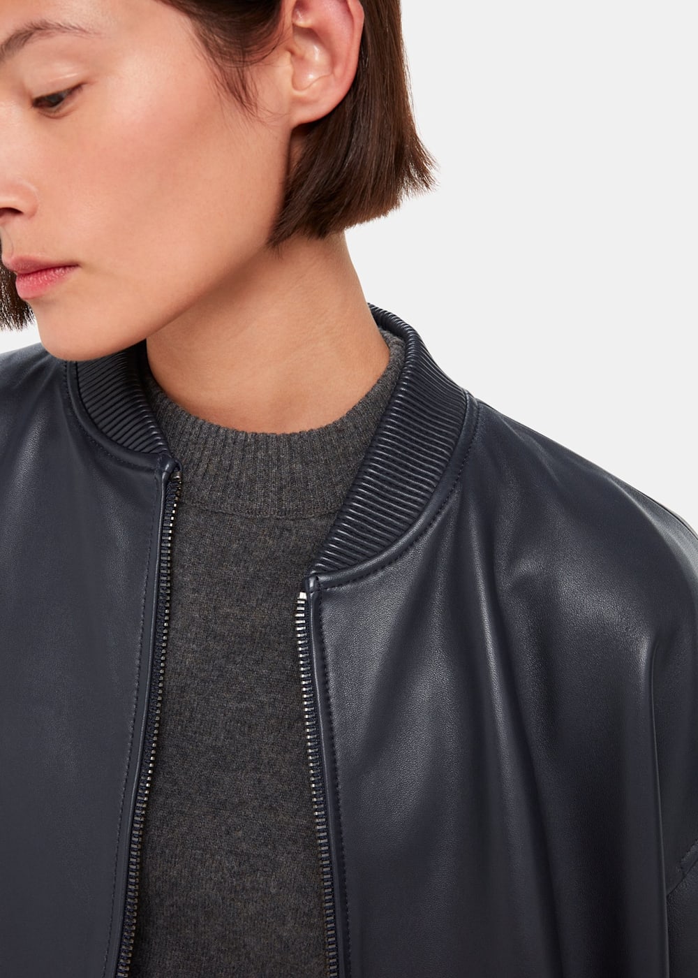 Navy Erin Leather Bomber | WHISTLES | Whistles US | Navy Erin Leather Bomber | WHISTLES | Whistles US |