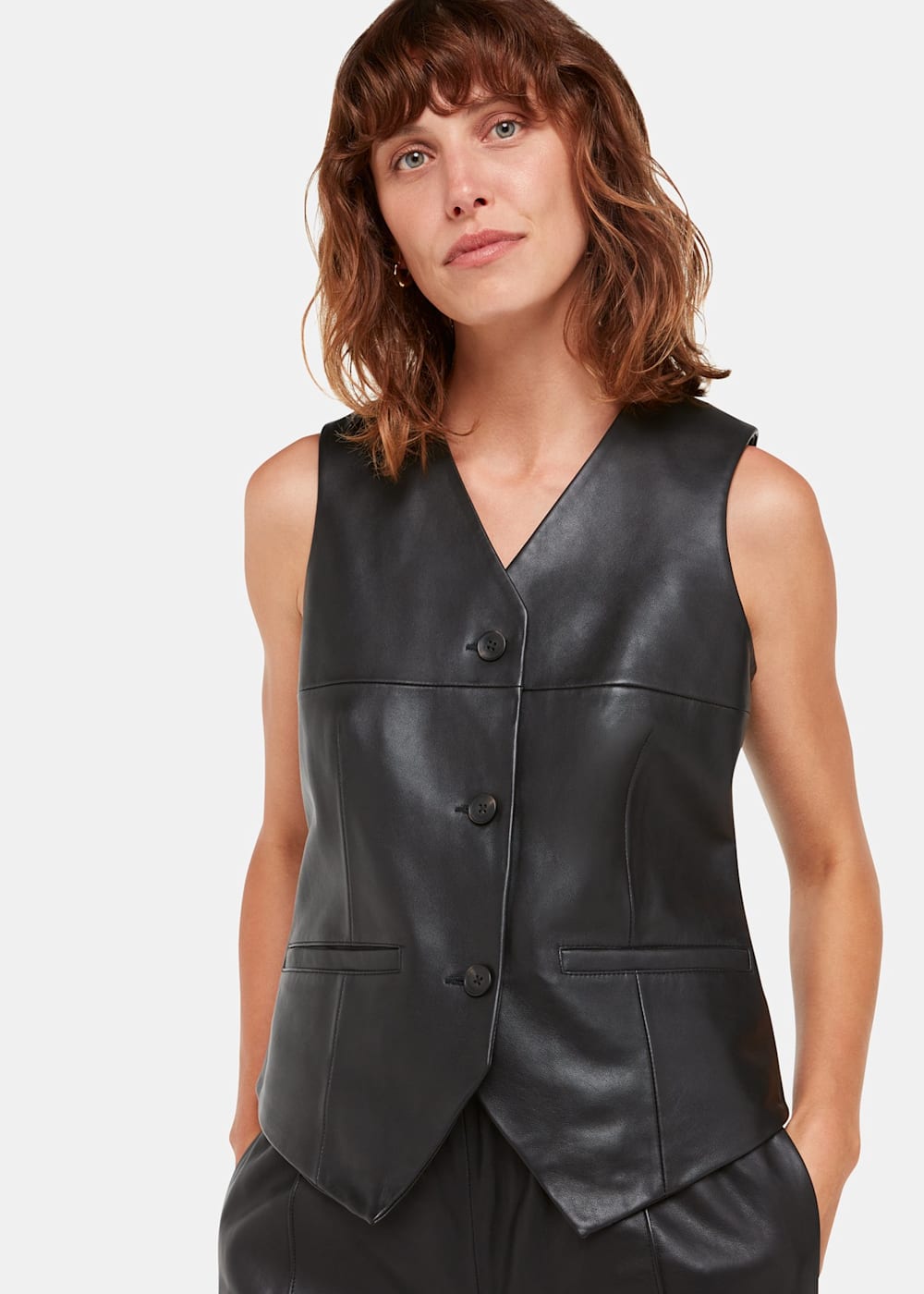 Black Catrin Leather Waistcoat WHISTLES Whistles UK