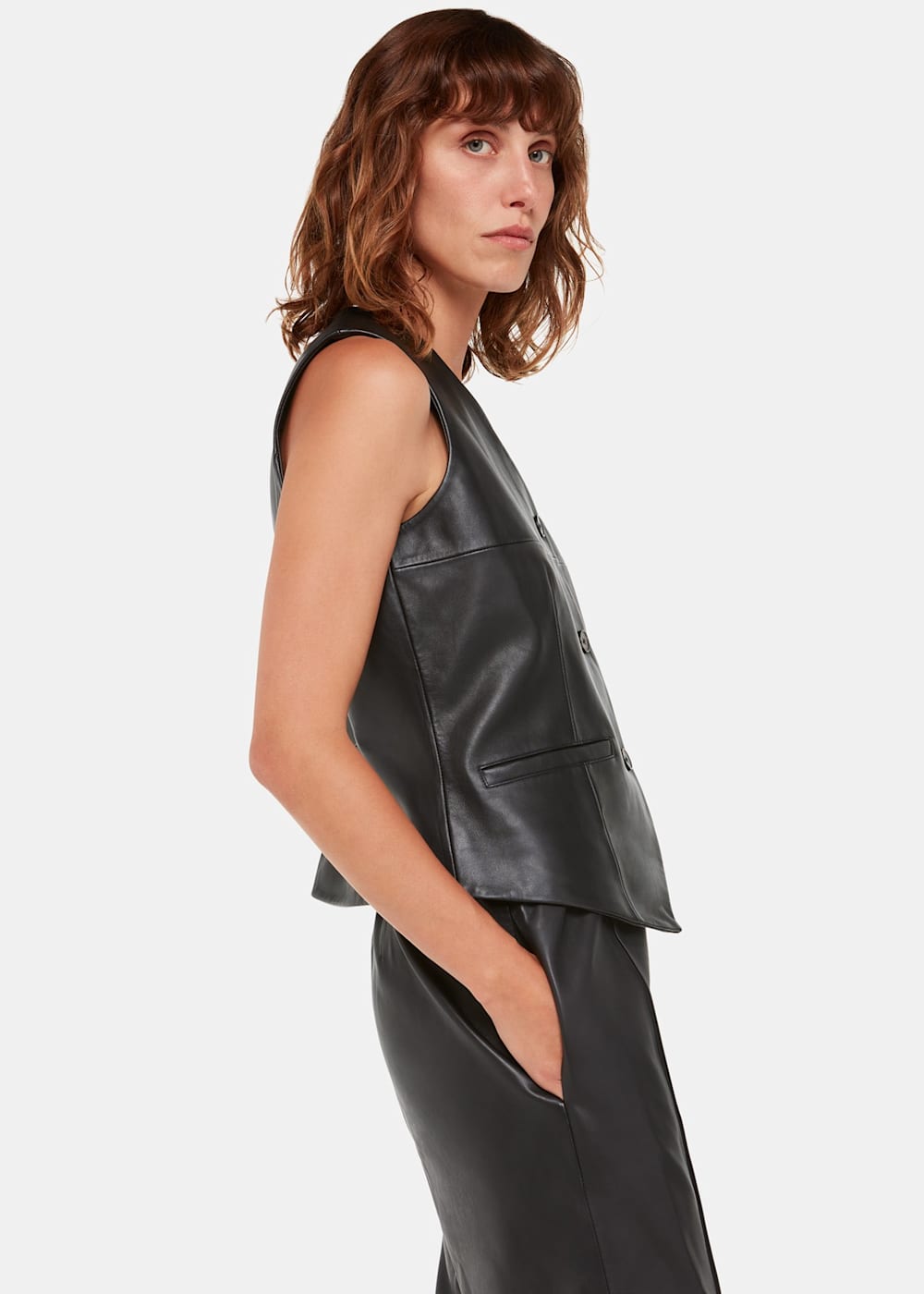 Black Catrin Leather Waistcoat WHISTLES Whistles UK