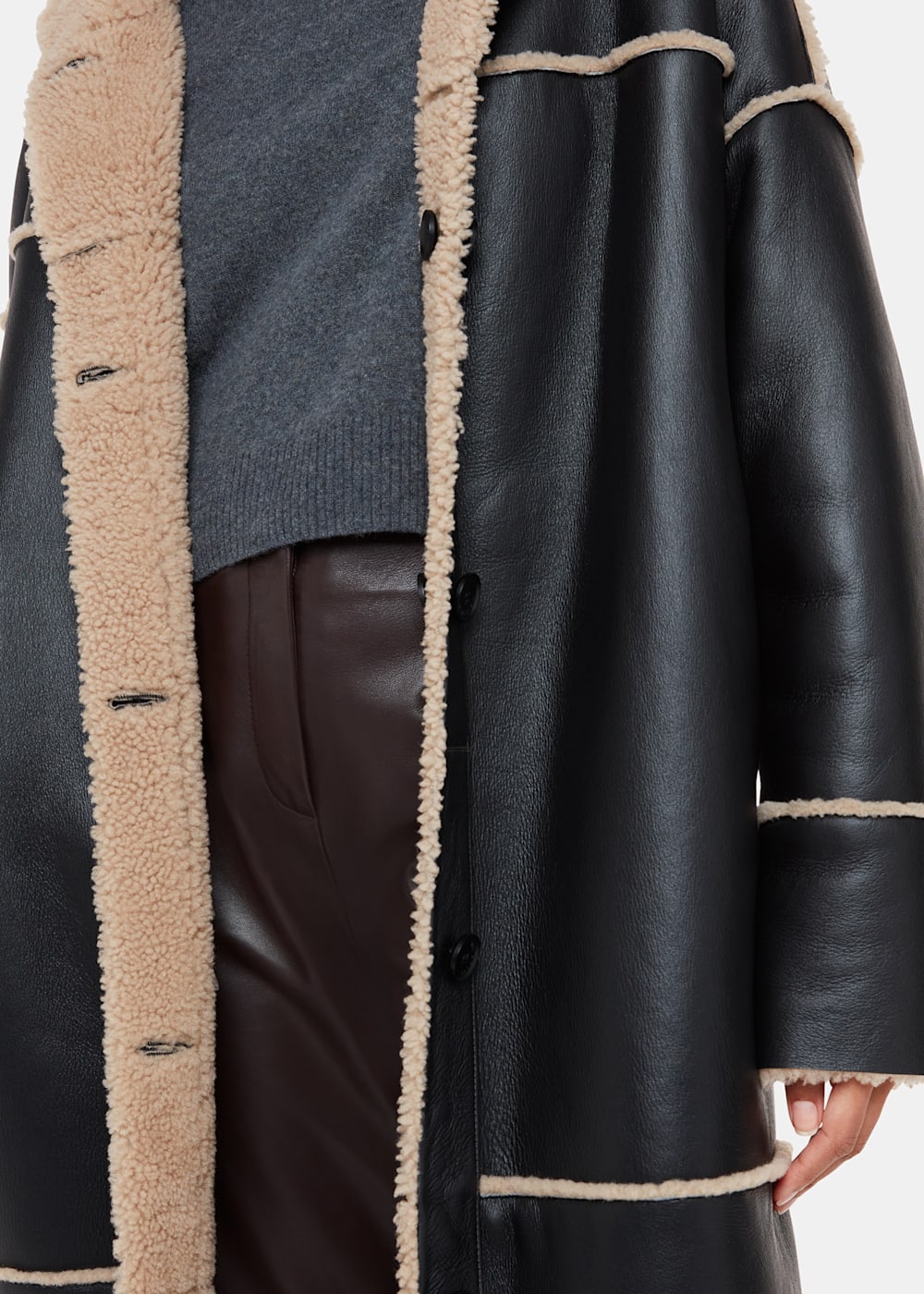 Black Multi Zo Reversible Shearling Coat WHISTLES Whistles UK
