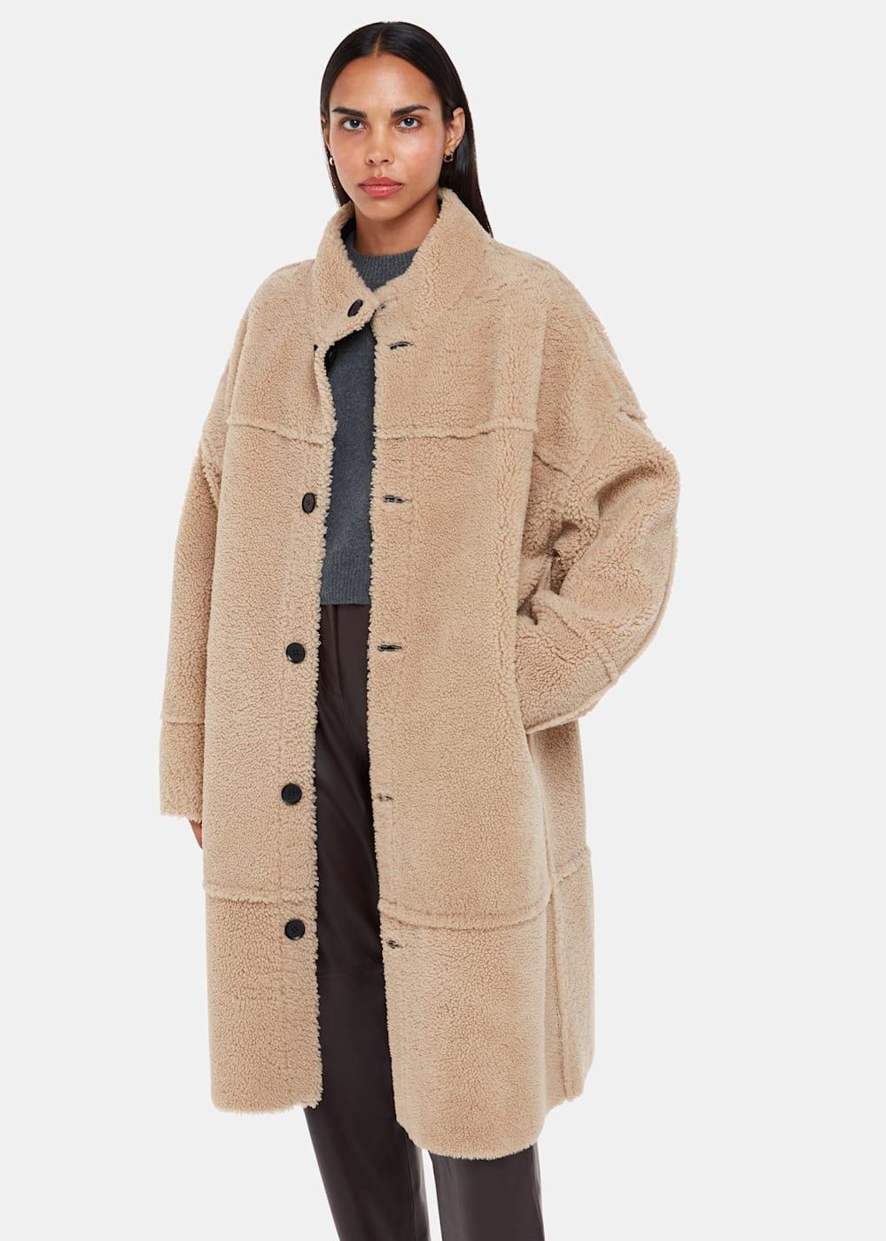 Reversible shearling coat store