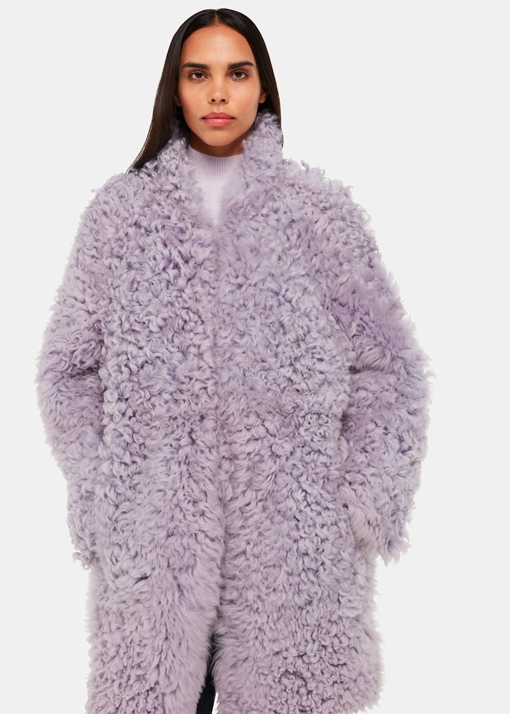 Whistles lilac faux fur coat 2025