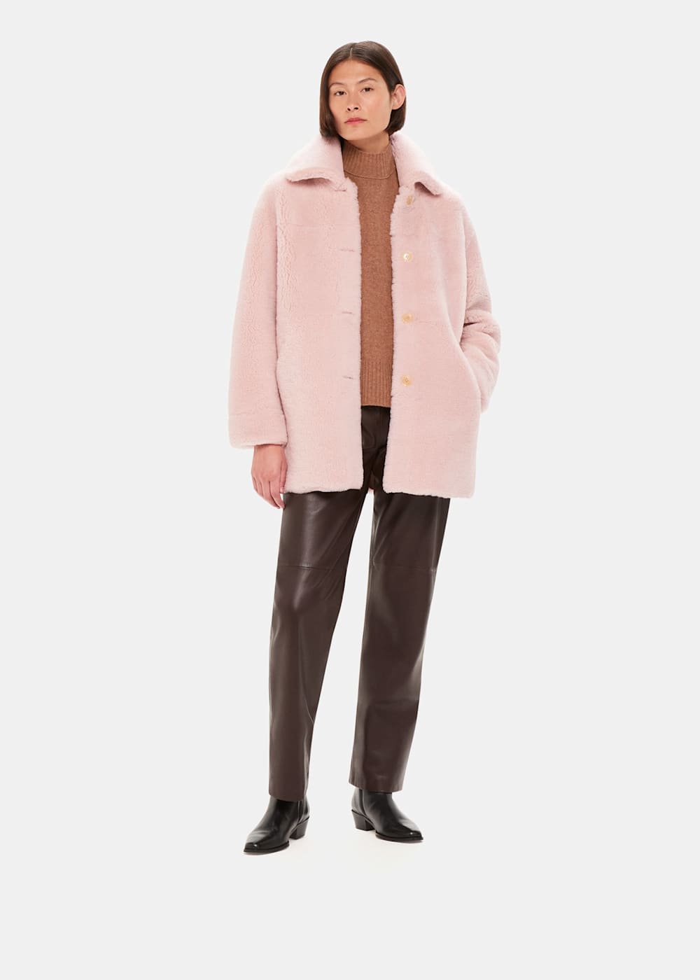 Pink sheepskin coat cheap